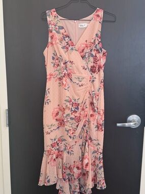 Eliza J Blush Pink Floral Ruched Style Midi Dress